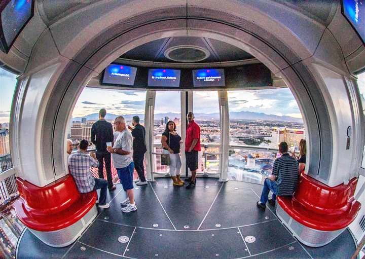 Inside one of the 28 spherical cabins where guests can enjoy not only a 360-view of the Las Vegas strip, but an entertaining media experience.